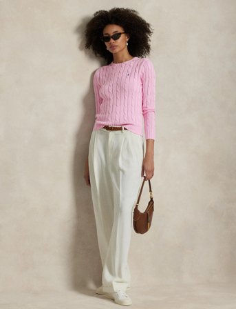 Polo Ralph Lauren Cable-Knit Cotton Crewneck Sweater - Pink - XL