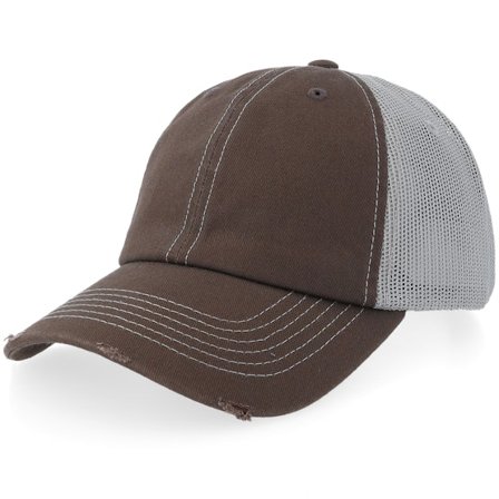 Equip - Brun trucker Caps - Distressed Light Grey/Lt Brown Washed Dad Cap Trucker @ Hatstore