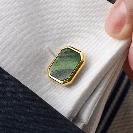 Octagonal Gold-Tone Cufflinks with African Jade Inlay for Men