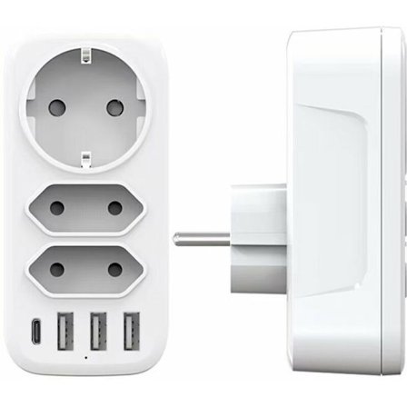 USB Multi-Strømskinne, Veggmontert Strømskinne med 3 Stikkontakter og 3 USB-porter (3A), 6-i-1 4000W Multi-USB Lader, USB Strømskinne for Hjemmet