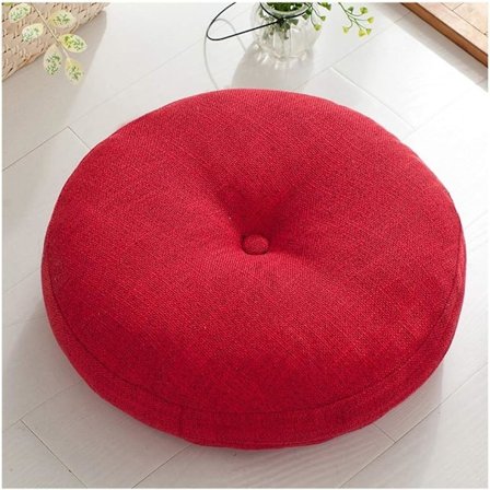 Rund Sittdyna, Tatamikudde i Bomullslinne, Tjocka Mjuka Stolsdynor för Kontorsstolar, Avtagbar och Tvättbar Kudde, Röd, 45cm (18 tum)