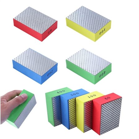 4 stk. diamant håndpoleringspuder, slibeklodser kompatible med sten keramiske fliser glas, 4 grovhedsniveauer - 60# 100# 200# 400# (sølv side)