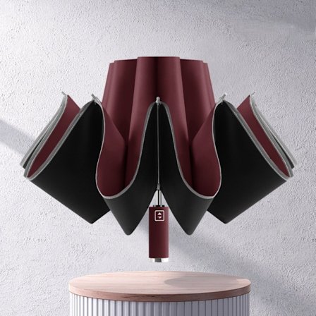 Rødvin Vindtæt Paraply Reverse Folding Paraply Vandtæt Inverteret Rejse Paraply Automatisk Åben og Luk Anti-UV med Natreflekterende Strimler