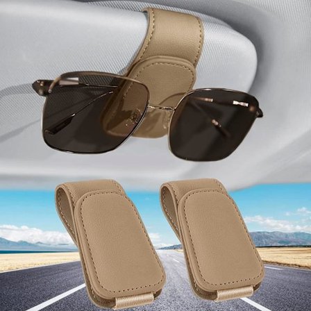 Solbrilleholder til bil, 2-pak Universal Magnetisk Solbrilleholder i Læder til Solskærm i Bil (Beige)