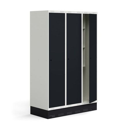 Elevskab ROZ, 3 moduler, 3 døre, inkl. bund, 1890x1200x550 mm, antracit