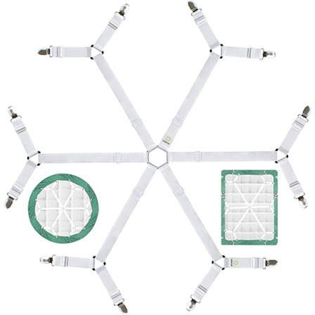 Skridsikker sekskantet lagenstrop (hvid), premium monteret lagenstrop med 6-vejs kryds elastisk strop og hjørneclips, lagen elastisk strop, 