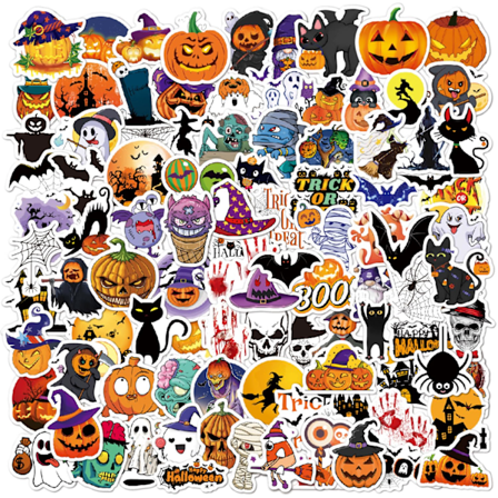 Halloween-klistermärken för barn, 100 st Vattentäta Vinyl Söta Klistermärken DIY Dekoration Roliga Cartoon Pumpa Dekaler för Barn Tonåringar Vuxna
