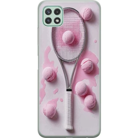 Kompatibel Mobilcover til Samsung Samsung Galaxy A22 5G Rosa glaskugler og tennisketsjer i et kreativt stillbillede med legende popfølelse og moderne