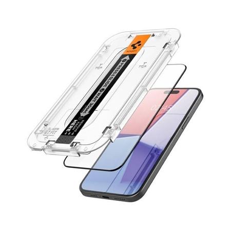 Spigen Glas.TR EZ Fit Karkaistu Näytönsuoja iPhone 15 2-pakkaus - Musta Kehys