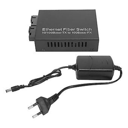 Ethernet Media Converter 100Mbps SC Enkelt Fiber Singlemode RJ45 Port Fiber Ethernet Transceiver for Nettverk 100‐240V EU Plugg