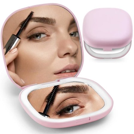 Kompakt speil, 1X/5X forstørrelsesspeil med lys, lite reisesminke speil, bærbar LED lommespeil for håndveske