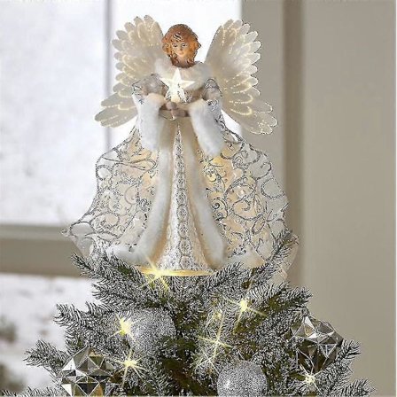 Hvit Juleengel Tretopp med LED-lys JU (FMY)