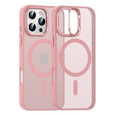 Fashion Lens Stativ Magnetiskt Telefonfodral För iPhone 16 15 14 Plus 13 Pro Max För Magsafe Trådlös Laddare Stötsäkert Skydd Rosa
