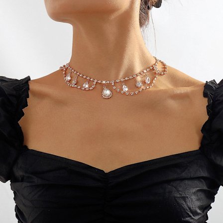 Lätt lyxig retro strass halsband strass tofs temperament retro personlighet halsband