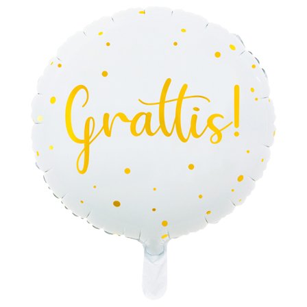 Grattis Folieballong Gull & Hvit