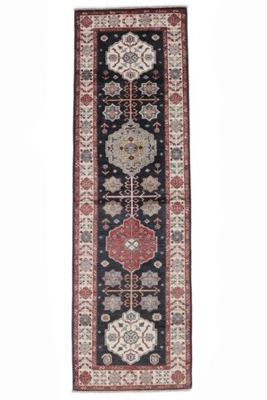 Orientalisk Kazak Ariana 79X260 Hallmatta Svart/Mörkröd Ull, Afghanistan