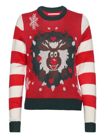 Onlxmas Deco Stripe L/S Pullover Box Knt Pullover Rød ONLY