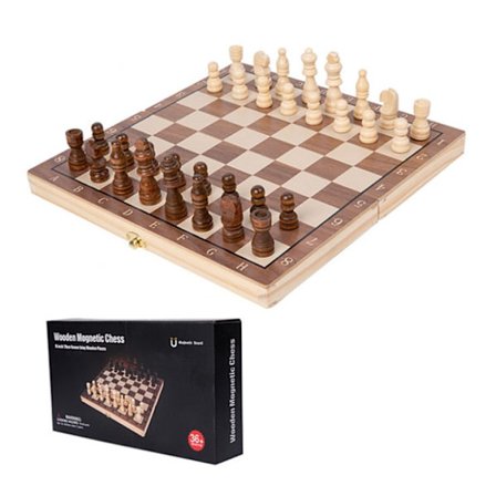 Træsæt i standardstørrelse med håndlavede, bærbare skakbræt til rejsespil