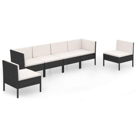 Vidaxl Loungegrupp För Trädgården Med Dynor 6 Delar Konstrotting Svart