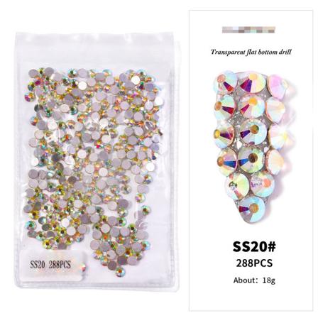 Nail Art Bag Rhinestone Silver Färgglad Transparent Flat AB Diamond 1440 PCs SS20AB(4.7mm)288