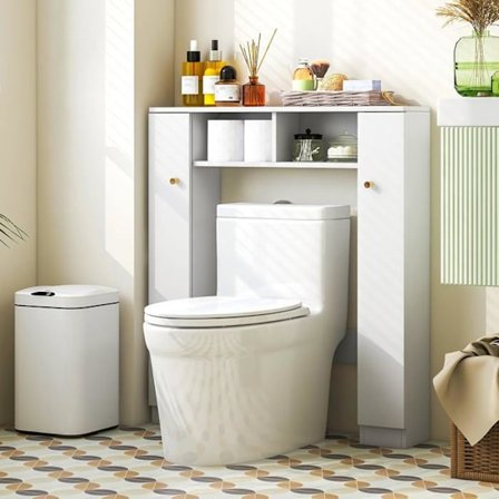 COSTWAY toiletenhed over toilettet, 2 rum, 2 skabe, 4 justerbare hylder, Anti-Tilt, 18x87,5x98 cm, Hvid
