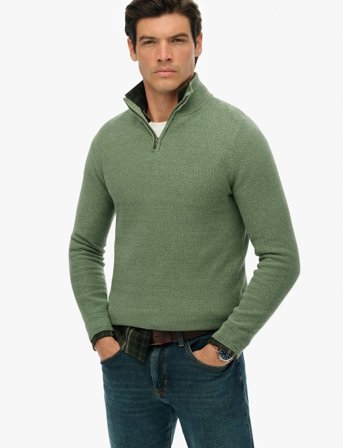 Superdry Lw Cotton Texture Half Zip - Green - M