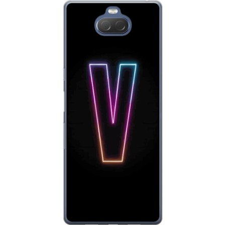 Kompatibel Mobilcover til Sony Sony Xperia 10 Plus Neonbogstav V i farvegradueret lys mod sort baggrund, minimalistisk design med tydelig glød og mod