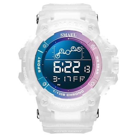 Smael Elektroniske Digitale Klokker For Menn Vanntett Unisex Militær Sportsklokke Med Auto Dato Uke LED Display Hvit 8082