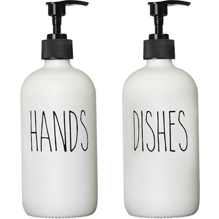 Set med 2 dispensrar, innehåller en diskdispenser och en 16 oz glasdispenser med pump (vit)