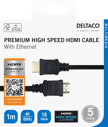Deltaco HDMI-kabel med Ethernet - 1 m