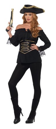 Piratbluse Sort Deluxe S