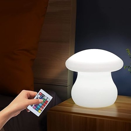 Led-Svampe Lampe, RGB Farveskiftende Bordlampe med Fjernbetjening, Genopladelig Dæmpbar Natlampe, Vandafvisende Natlys til Hjem/Have/Udendørs