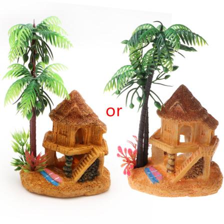 Hartsakvariumdekorationer för FishTank Coconut Tree Aquarium Ornament Rock Cave Gömställe för Räkfiskar