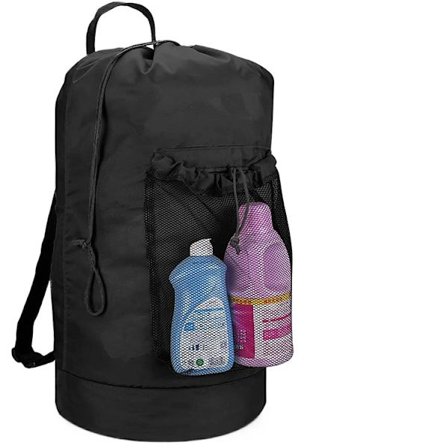 Rygsæk Vasketøjspose med Skulderstropper og Netpose Holdbar Nylon Tøj Kurv Taske med Snørelukning til College, Rejser, Vaskerier, Ap