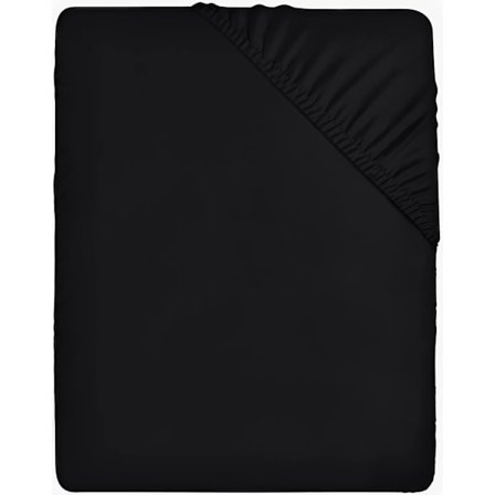 [NT] Bedding - Fitted Sheet - Black, 140 x 200 cm - 35 cm Deep Pockets for Thick Mattress - Brushed Microfiber Polyester