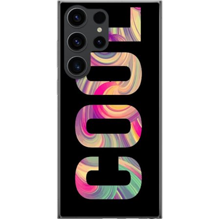 Kompatibelt Mobildeksel til Samsung Samsung Galaxy S24 Ultra Modern typografisk kunst med ordet LOVE i flytende regnbuefarger mot svart bakgrunn med s