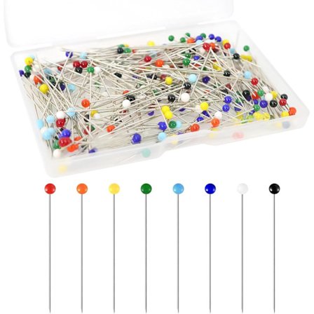 300 stk. nåle med hoved, 38 mm farvede glas hovednåle, rustfri stål glas hovednåle, til håndværk, syning, oplægning, håndarbejde, smykker