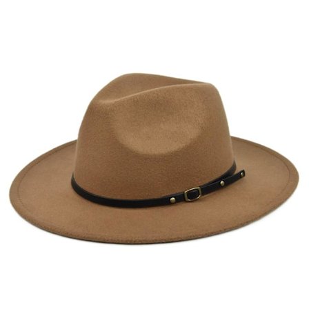 Hatt, Dam Vintage Bred Brätte Slack Panama Hatt Bälte Spänne Ull Fedora Hatt för Mors Dag Alla Hjärtans Dag Gåvor till Mamma och Fru (Kamel)