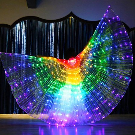 57" Long Led Isis Wings Belly Dance Cloth Performance Costumes Adult With Adjustable Stick Multicolor