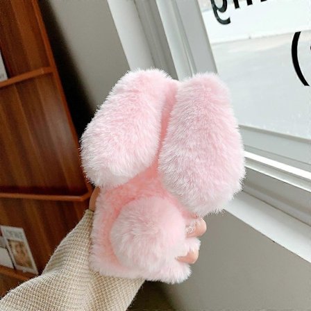 Kaninformet Fluffy Fur Belagt TPU Telefon Cover Skal til Samsung Galaxy S21 5G/4G