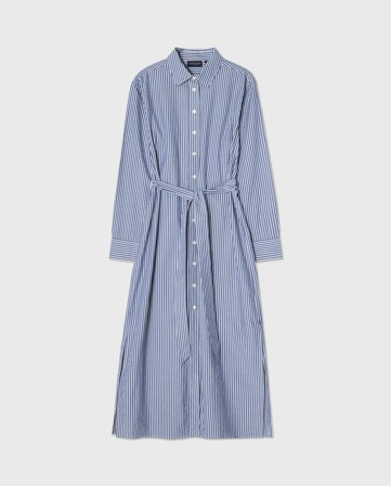 Lexington Casual long poplin shirtdress, navy/white stripe