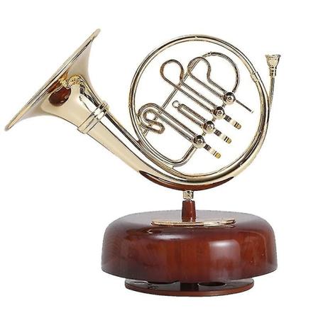 Fransk Horn Musikboks Klassisk Optrækningsmusikboks Med Roterende Bund Messingblæseinstrument Mini