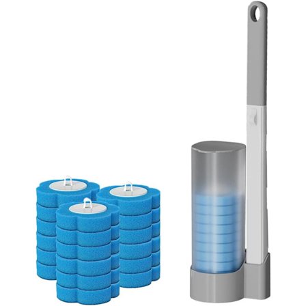 Toalettbørste-sett, engangstoalettbørste med holder, med 24 toalettbørste-erstatningshoder