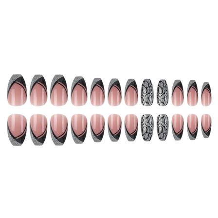 24 stk Glitter medium falske negler, kvinners lim ballett akryl negler