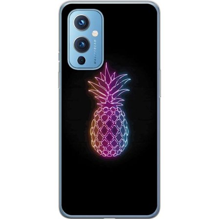 Kompatibelt Mobilskal till OnePlus OnePlus 9 Neonillustration av ananas i färgglatt ljus mot svart bakgrund