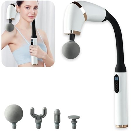 Massagepistol U-formet forlængerhåndtag, 4 hoveder, 6 niveauer og LED-berøringsskærm Lindrer og genopbygger muskler