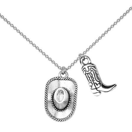 Cowboy hat vedhæng halskæde, sort halskæde, cowboy støvle vedhæng, western smykker