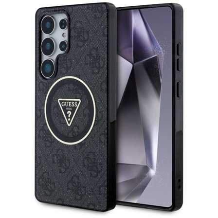 Guess 4G Glitter Triangle Buttons MagSafe-etui for Samsung Galaxy S25 Ultra Black