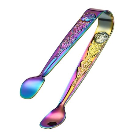 Isbittskje-tang i rustfritt stål med rose-mønster