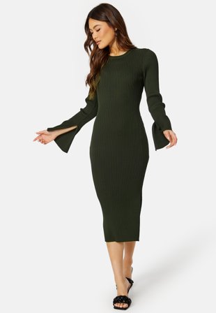 BUBBLEROOM Stella Knitted Viscose Dress Dark green Klær